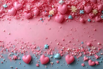 charming pink background adorned with hearts and stars providing a playful space for text perfect for baby showers birthday invitations or whimsical announcements celebrating femininity and joy