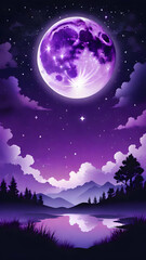 Fototapeta premium Purple gradient mystical moonlight sky with clouds and stars phone background wallpaper, mobile background.