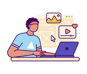 Man web designer creating landing page