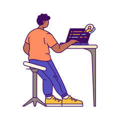 Male programmer having online meeting