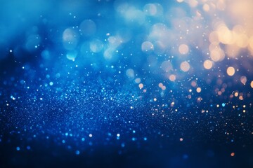 Fototapeta premium Abstract Bokeh Background with Sparkling Golden Lights and Particles on Dark Blue; Perfect for Holiday Celebrations, New Year, and Christmas Themes. Festive, Elegant, and Magical Lighting Effect