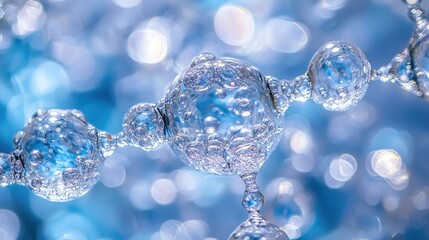 Abstract Water Droplets Linked Together Against a Blue Bokeh Background