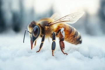 closeup of a honey bee walking delicately across a pristine white background showcasing its intricate details and textures emphasizing the beauty of natures tiny creatures
