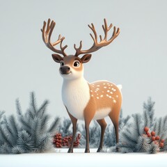 Obraz premium Cute Cartoon Reindeer in Winter Wonderland