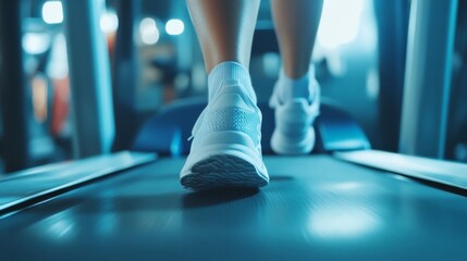 Close-up of Feet Running on a Treadmill