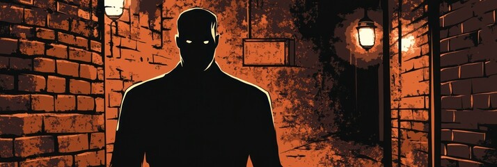 A mysterious figure stands in a dimly lit alley, creating a suspenseful atmosphere.