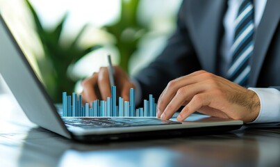 Businessperson Analyzing Financial Data on Laptop