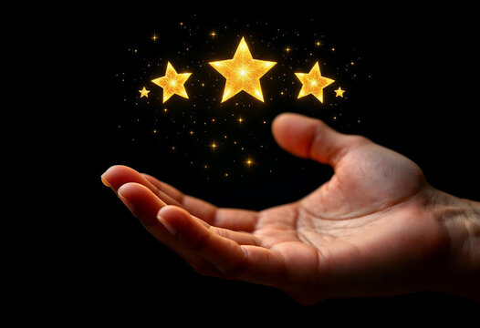 Hand Holding Golden Stars, Quality and Success Concept