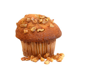 An espresso banana nut muffin isolated on pure white background