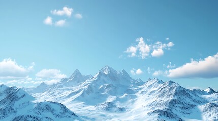 Fototapeta premium Snowy mountain range with clear blue sky and clouds.