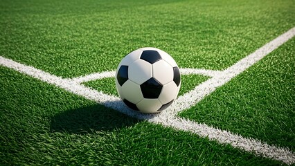 A soccer ball bouncing on the field - A dynamic shot of a soccer ball bouncing on the field, with slight motion blur creating a sense of movement and energy as it rolls across the green grass.