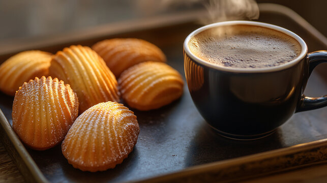 Fluffy madeleines and coffee