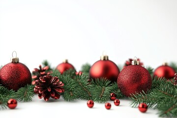 Christmas white background with christmas balls and decoration - 3d rendering with generative ai