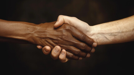 Close-up of Black and white hands joining together for equality