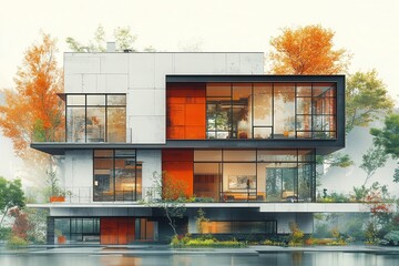 conceptual illustration of real estate searching online featuring a digital interface displaying various house listings with modern design elements and a userfriendly layout