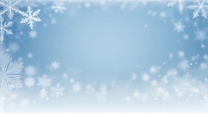 An abstract winter background featuring icy blue and white gradients with delicate snowflakes for a serene Christmas design