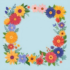 Obraz premium Colorful Floral Frame with Blue Background