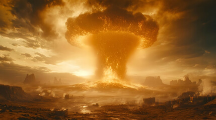Desolate Landscape with Giant Mushroom Cloud Illustration