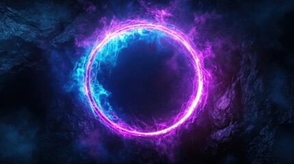 Abstract Neon Circle with Glowing Flames