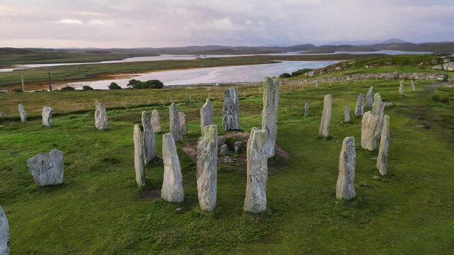 Close up of Callanish burial chamber inside prehistoric stone circle