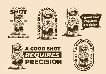 a good shot requires precision. Vintage golfer character holding a stick
