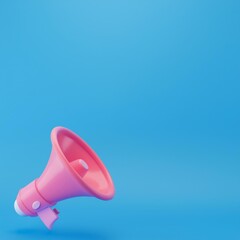 Pink megaphone isolated on blue background.