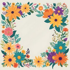 Obraz premium Colorful Floral Frame with Blank Center
