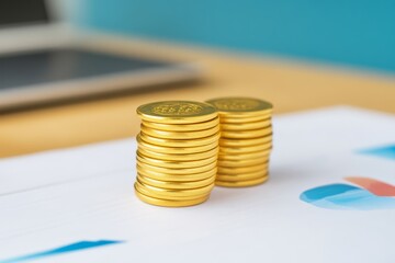 Gold coins on a business chart.