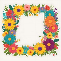 Obraz premium Colorful Floral Wreath Border with Blank Space