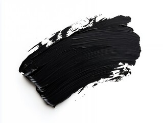 Black paintbrush stroke isolated on white background.
