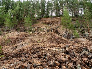 Southern Urals, Bashkir State Nature Reserve: rock dumps at abandoned mines for the extraction of chromite ore under Mount Bashart.
