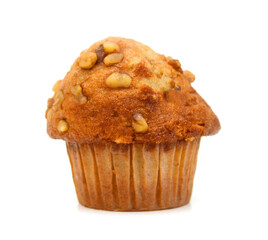 An espresso banana nut muffin isolated on pure white background