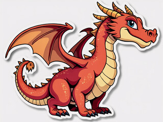 Naklejka premium A vibrant red dragon character with large wings and a friendly expression against a neutral background showcasing fantastical design