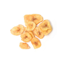 Banana chips on white background