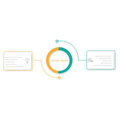 Round pie chart split into 2 equal parts. Concept of model with two features of business project to