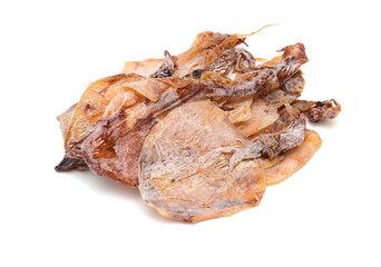 Dried squids on white background