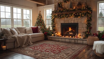 Cozy Family Home with Christmas Tree, Active Fireplace, and Holiday Decor 