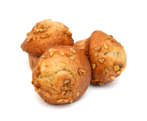 An espresso banana nut muffin isolated on pure white background