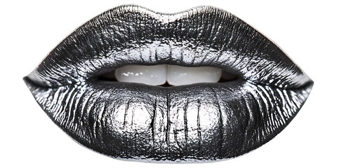 Metallic Silver Lips with High Gloss Shine Close-Up