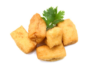 Fried tofu on a white background