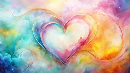 Fototapeta premium A celestial watercolor heart with swirling vibrant hues, resembling a cosmic dream.
