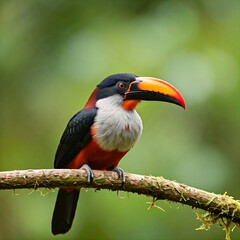 Toucan bird on tree branch in the green forest