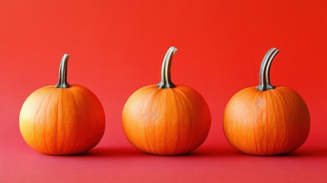 Three pumpkins on an random color background