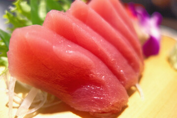 Japanese style food .fresh raw tuna fish ,sashimi.