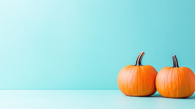 Three pumpkins on an random color background