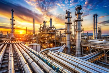 Fototapeta premium a large industrial plant with the sun setting behind it