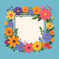 Fototapeta premium Colorful Floral Frame with Blank White Center