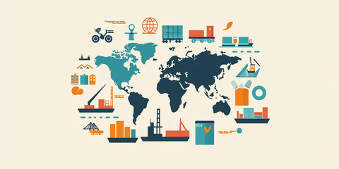 Naklejka premium Illustration of international trade and supply chains