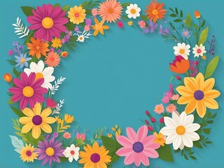 Colorful Floral Wreath with a Blue Background