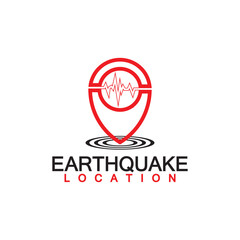 Earthquake Location logo Icon design Isolated on White Background. Map Pin and Earthquake Icon